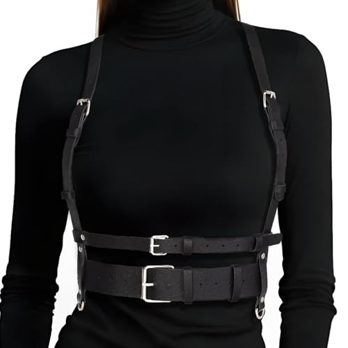 OURWORTL Punk Leather Harness Waist Belt for Women PU Leather Corset Belts Strap Adjustable Party Rave Accessory Goth Accessories