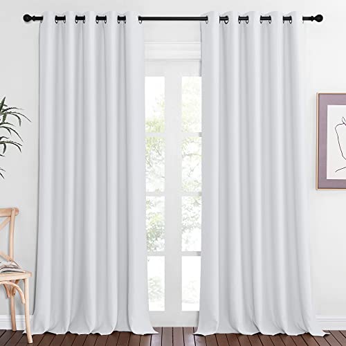 NICETOWN Room Darkening Window Curtains for Farmhouse - Easy Care Solid Thermal Insulated Grommet Doorway Drape for Bedroom/Living Room (1 Panel, W66 by L90, Greyish White)