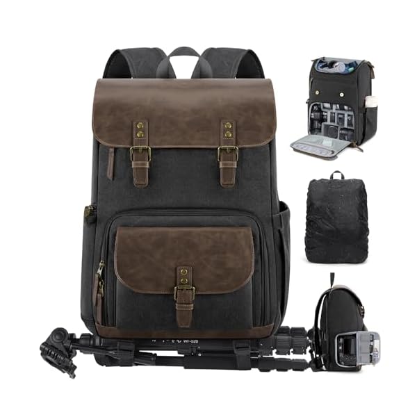 RAINSMORE Camera Bag Professional for DSLR/SLR Mirrorless Waterproof 15.6 Inch Laptop Photography Backpack with Side Access Rain Cover Tripod Holder Large Anti-Theft Camera Backpacks for Photographers