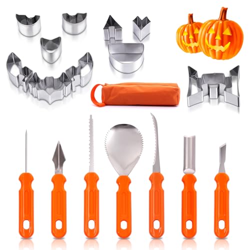 Sumteene 17 PCS Pumpkin Carving Kit Halloween,Professional Pumpkin Carving Set For Kids,Safe...