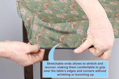 Image of The Furnishing Tree Elastic Cotton Rectangular Dining Table Cover 30x48 in Inches Floral Multicolor on Greenish Base