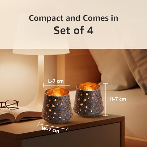 Image of Amazon Brand - Solimo Tea Light Votive - Tapered Star Design, Brown Antique Iron with Gold Interior, Set of 4 (Size: 7 LXBXH)