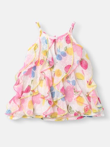 Image of Nautinati Baby Girls Strap Sleeve Printed Ruffle Dress | Age 0-3 Years
