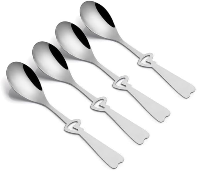 Silverware Flatware Set, 4/16/24/32 Pieces Heart-shaped Stainless Steel Spoons For Household Use, Eating Spoons, Cake Dessert Spoons, Round Spoons(4Set-16Pcs)