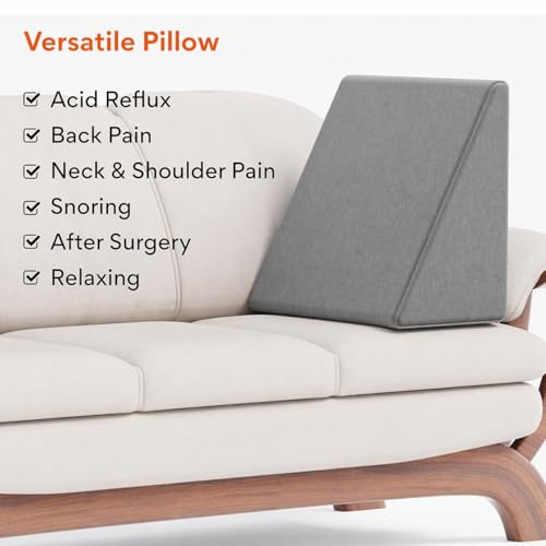 Image of CUSHIO Bed Wedge Pillow for Sleeping, Memory Foam Wedge Cushion for Acid Reflux, Back Support Pillow for Bed, Orthopedic Wedge Pillow for Neck & Back Pain, Leg Elevation Pillow (Grey) Pack of 2