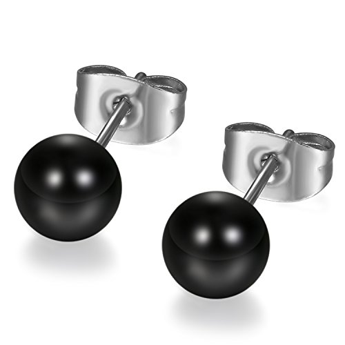 Flongo Orecchini a Sfera con Perle Nero Piercing all'orecchio per Uomo Donna, 3-8mm