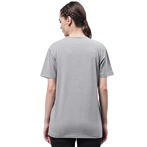 Image of Mack Jonney Women V Neck Cotton Solid Regular Fit T-Shirt-V Anthraa 001-P