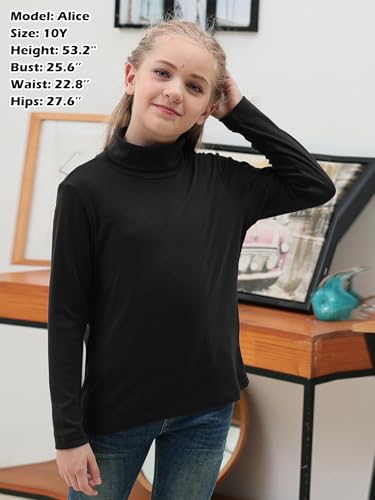 GORLYA 2 Pack Girls Turtleneck Long Sleeve Basic T-Shirt Mock Neck Soft Knit Slim Fitted Tee Tops Multipacks for 8-16Y4