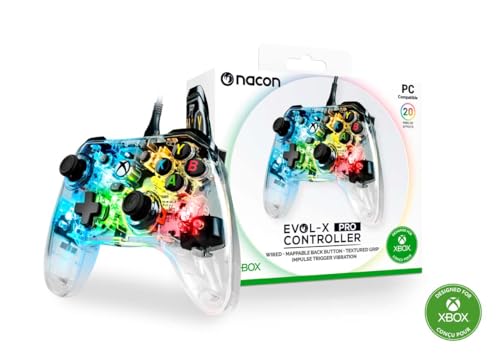 Nacon Manette filaire EVOL-X PRO transparente pour Xbox Series X/S, compatible PC avec un câble détachable de 3 mètres