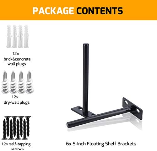 5-Inch Solid Steel Floating Shelf Brackets - 6 Pcs Heavy Duty Hidden Shelf Brackets for Wooden Floating Shelves