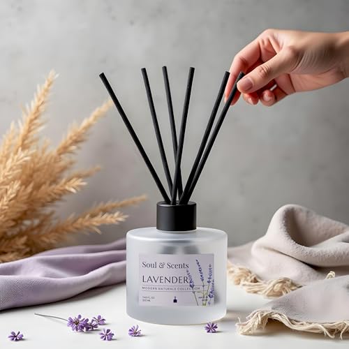 Soul & Scents Reed Diffuser Set – Lavender | 7.43 oz Refillable Scented Oil with 6 Fiber Sticks | Long-Lasting Home Fragrance & Air Freshener for Bedroom, Bathroom, Office | Gift & Décor Piece — view 2