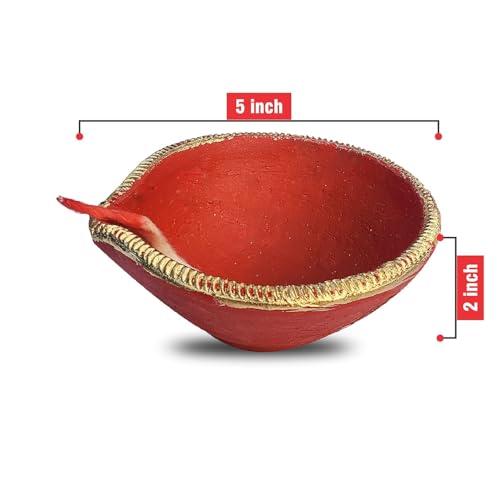 Pure Source India Traditional Handmade Earthen Clay Big Size Diya for Laxmi P...