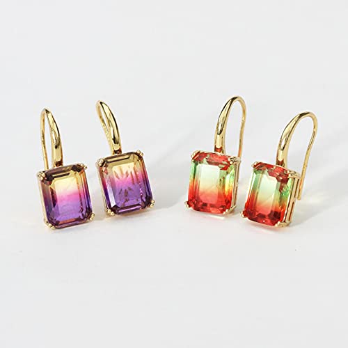 Watermelon Tourmaline Drop Earrings Nickel Free Copper Gradient Color Baguette Cut Cz Earrings For Women Girls #TOP2