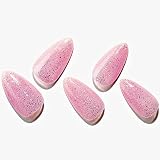 Press on Nails Short Medium Almond GLAMERMAID Glitter Pink Handmade Glue on Nails for Mother's Day w