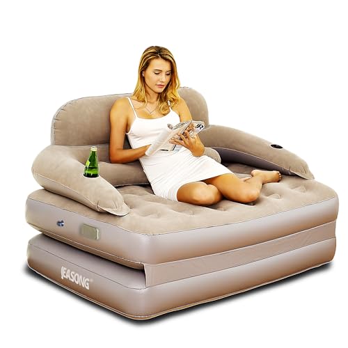 JEASONG Inflatable Chair Sofa with Built-in Rechargeable Pump, 2-in-1 Air Couch & Mattress Bed, One-Touch Inflation, Multifunctional for Home or Outdoor, Foldable, Easy Storage