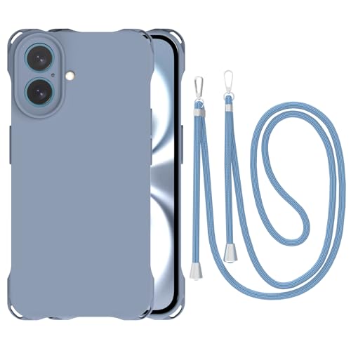 Coque iPhone 16 Plus silicone bleu avec cordon amovible et bandoulière réglable antichoc