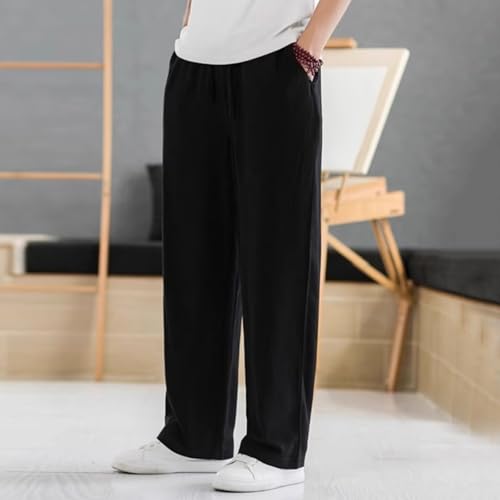 Men's Casual Linen Pants Elastic Waist Drawstring Lightweight Loose Straight Legs Trousers Street Beach Yoga Clothes2