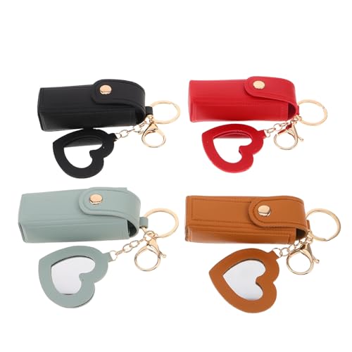 LOORGVEL 4 Pièces Pochette à Rouge à Lèvres en Cuir PU avec Miroir et Porte-clés Organisateur Compact de Voyage pour Soin des Lèvres et Gloss Étui Portable pour Sac à Main