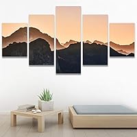 SIGNWIN 5 Panel Canvas Wall Art Sunset in The Mountains for Home Decorations Ready to Hang - 60