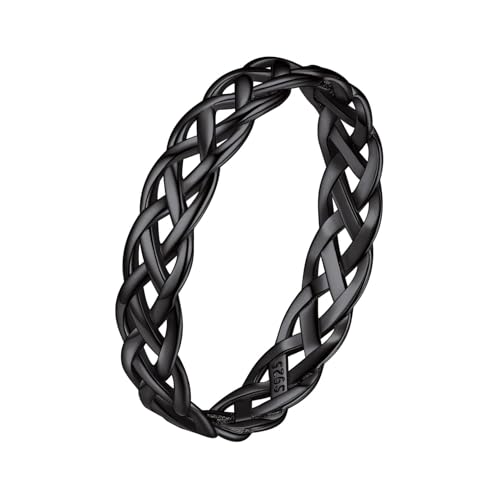 ChicSilver 4mm Black Celtic Knot Ring for Women 925 Sterling Silver High Polished Engagement Wedding Band Size 7