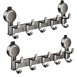 GHYFFF 2 Pack Coat Rack Wall Mount,15.7'' Suction Cup Coat Hooks Wall Mount with 5 Hooks,No Drilling Reusable Metal Wall Hooks for Hanging Bathroom Kitchen Entryway Coats Towels Bags (2 Pack)