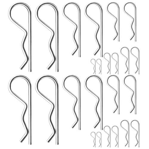 Juego de 100 pasadores de resorte, surtido de pasadores de acero inoxidable R, pasador de resorte, pasador de retención, accesorios de coche, para tractores, cortacésped, coches (plata)