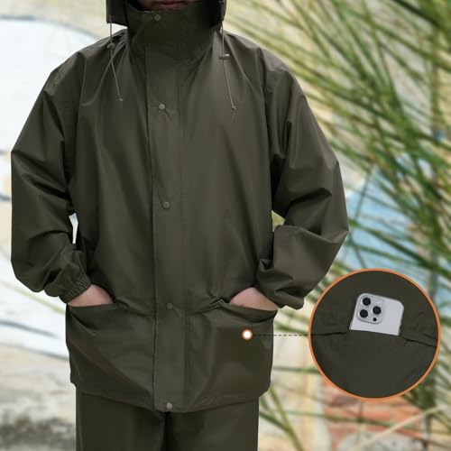 Image of LOOGU Men's Rain Suit - Rain Gear for Men Waterproof, Lightweight Rain Coat, Breathable Mens Rain Jackets Hood and Pants