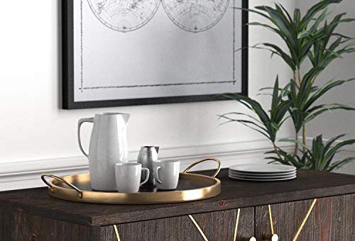 Amazon Brand – Rivet Contemporary Decorative Round Metal Serving Tray With Handles, 17.5-Inch, Black And Gold #TOP3