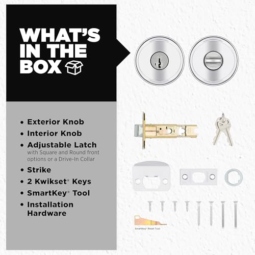 Image of Kwikset Maven Front Door Knob with Lock and Key, SmartKey, Polished Chrome