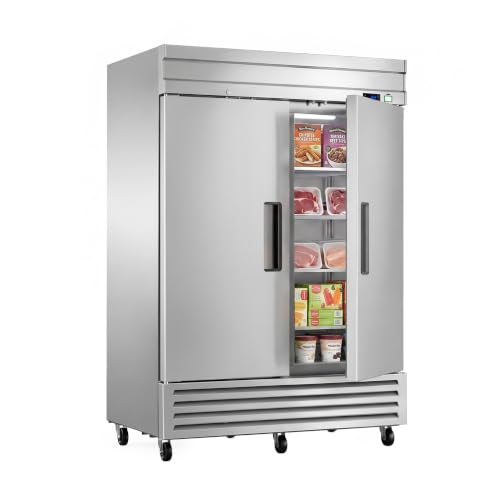 Image of 54 inchW Commercial Freezer, 42 Cu. Ft Reach-In Freezer with 2 Solid Doors | Stainless Steel, Auto Defrost, 8 Adjustable Shelves,Fan Cooling & Locks for Restaurant, Bar and Commercial Kitchen