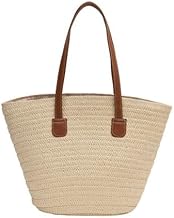 Straw Bags Summer Beach Tote Bag for Women 18inch Large Capacity Scalloped Straw Tote Bag with Zipper Beach Handbags Woven Shoulder Bag for Travel Vocation