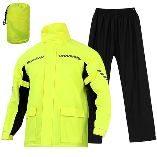 VILLCASE Combinaison de Pluie Imperméable pour Moto Homme XXL Veste et Pantalon Séparés en Nylon Respirant avec Éléments Réfléchissants Couvre-Chaussures Inclus pour Cyclisme et