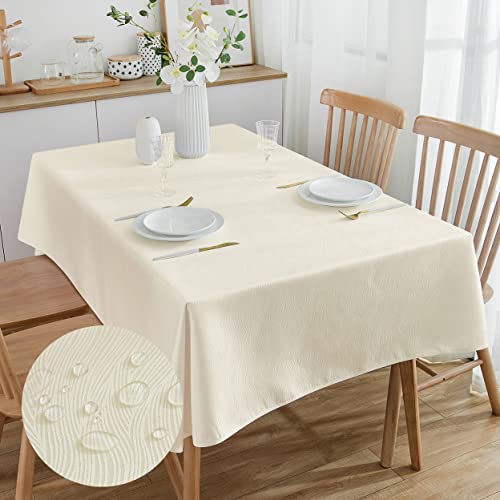 SPRICA Jacquard Tablecloth Water Resistance Solid Color Heavy Weight Soft Table Cover, Machine Washable, Rectangle 210x150cm, Beige