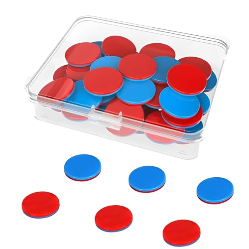 50 Stück Wendeplättchen Rot Blau,Rechenplättchen Grundschule,Rechenschiffchen,Plättchen Mathe mit Aufbewahrungsbox Mathe Rechenhilfe Mathematik Wendeplättchen Zählchips für Grundschule Rechenaufgaben