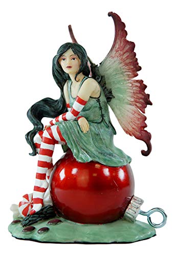 Ebros Amy Brown Santa's Elf Fae Peppermint Candy Cane Christmas Fairy Sitting On Red Ornament Collector Figurine As Mini Faerie Garden Festive Collectible Decor Statue Fantasy Fairies Pixies #TOP1