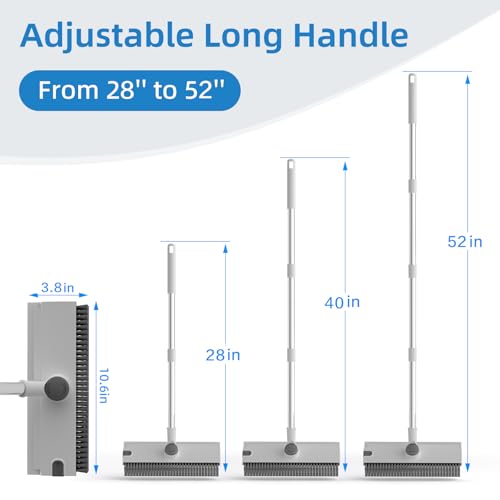 Image of Scrub Brush with Long Handle, Floor Scrub Brush Squeegee Broom for Cleaning, 3 in 1 Shower Scrubber Floor Broom Squeegee for Concrete Tile Wall Deck Patio White