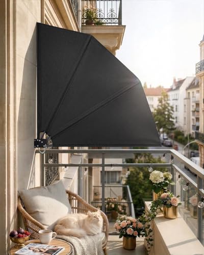 paramondo Brise-Vue de Balcon Pliable avec Support Mural 140x140 cm Anthracite, Paravent Latéral Résistant aux Intempéries avec Housse de Protection,...