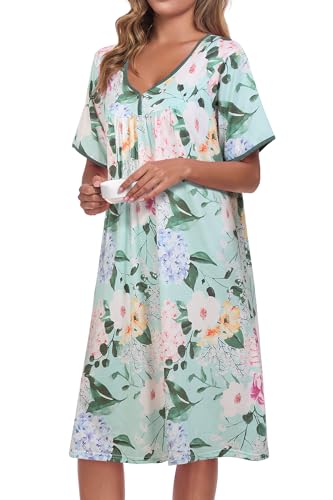 Image of AVIIER Nightgows for Women Soft Cotton Night Shirts Short Sleeve Sleepwear with Pockets