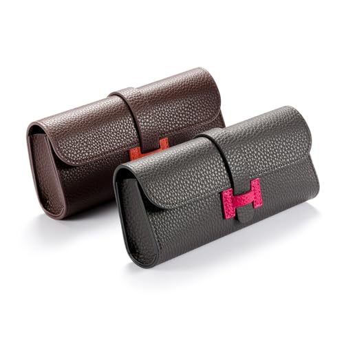 FEFI - Hardcase Softcase etui na okulary o atrakcyjnym wyglądzie skóry z zapięciem wtykowym - w zestawie ściereczka do czyszczenia okularów, szary, M