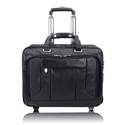 Best Deal Cheap 🛒 McKlein, S Series, WEST Town, Pebble Grain Calfskin Leather, 17" Leather Fly-Through Checkpoint-Friendly Patented Detachable -Wheeled Laptop Briefcase, Black (15705)