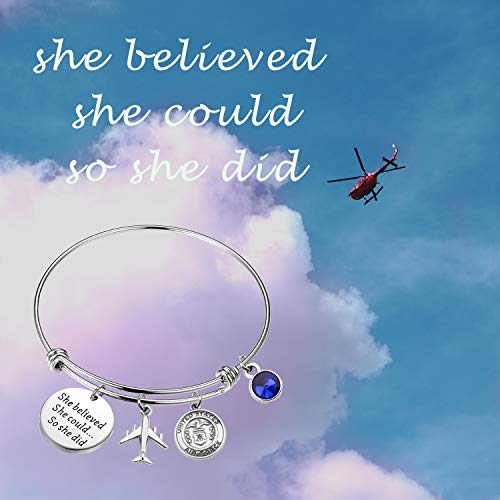 TIIMG Military Gift She Believed She Could So She Did Army Air Force Bracelet Military Mom Wife Bangle Bracelet4