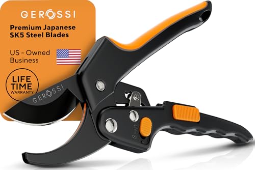 Ratchet Pruning Shears for Gardening Heavy Duty - Increases Cutting Power 3x - Perfect Ratchet Pruners for Weak Hands & Arthritis- 8” Anvil Garden Clippers - w/Extra Sharp Blade for Effortless Cutting