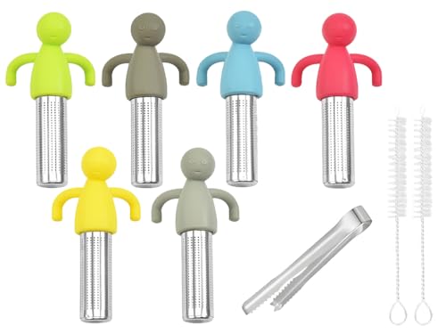 Anlising Infuseur de Thé Silicone Acier Inoxydable, 6PCS Humanoïde Filtre à Thé, Envoyer Brosses à Paille + Pince à Glacon, Créatif Filtre à Thé, Passoires à Thé Humanoïdes, pour Thé en Vrac, Épices