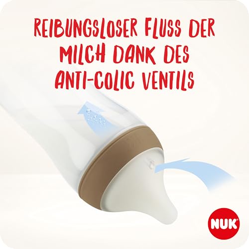 NUK Perfect Match Babyflaschenset | Ab 3 Monate | Passt sich dem Baby an | Temperature Control | Anti-Colic | 260 ml | BPA-frei | Silikontrinksauger, Medium | Regenbogen und Zweig | 3 Stück 5