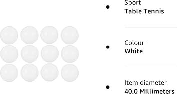 Table Tennis Ping Pong Balls White – Pack of 12 - ABS Quality.