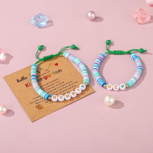 Image of First Day of School Gift Kindergarten Prek Bracelet Mommy and Me Bracelets Back to School Gifts Adjustable Cross Bracelets for Kids Girls Boys Jewelry Gift