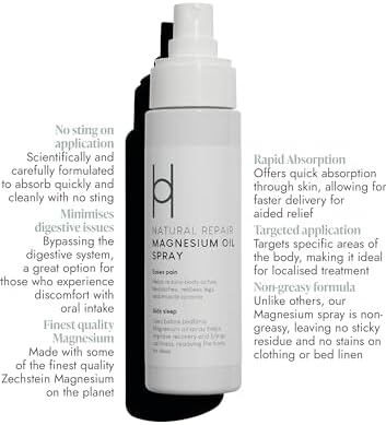Harrogate Organics Natural Repair Magnesium Spray, Ultra Pure Magnesium for Sleep, Sore Muscle Repair and Restless Legs Menopause Relief Easy to use with no Smell or Grease on Your Skin.150ml