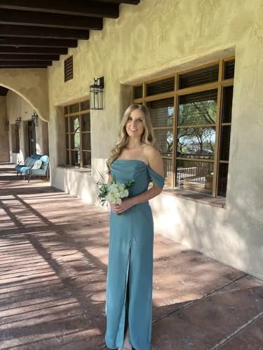 Off Shoulder Bridesmaid Dresses for Women Long Ruched Chiffon Mermaid Formal Evening Dress with Slit EA0164