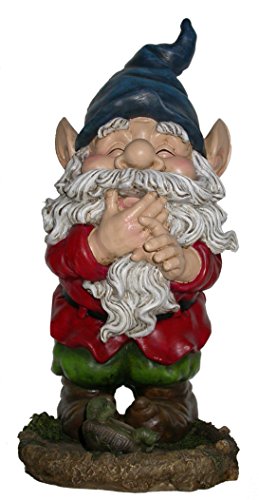 Alpine Corporation 15" Tall Outdoor Garden Gnome Smiling Yard Statue Decoration, Multicolor