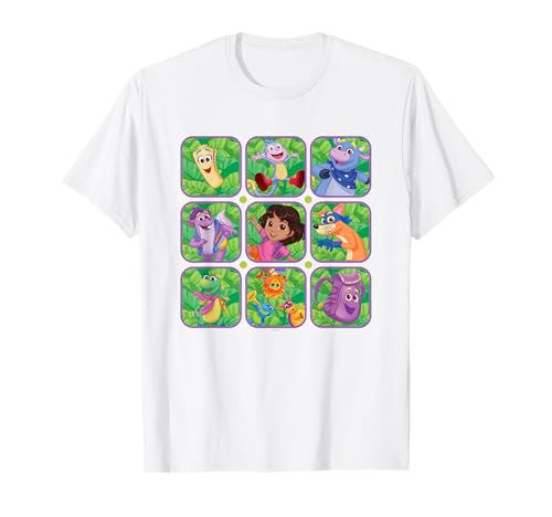 Dora the Explorer Group Shot Characters Boxes Colorful Logo T-Shirt